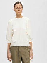 Selected Femme Tenny collegepaita - luonnonvalkoinen - naisten lyhyt pusero - volyymihihat - muoti - IHANA Store - lifestyle