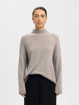 Selected Cille neule - greige - naisten neuleet - villavaatteet - villa -kasmirneule - naisten muoti - pukeutuminen - lifestyle - IHANA Store